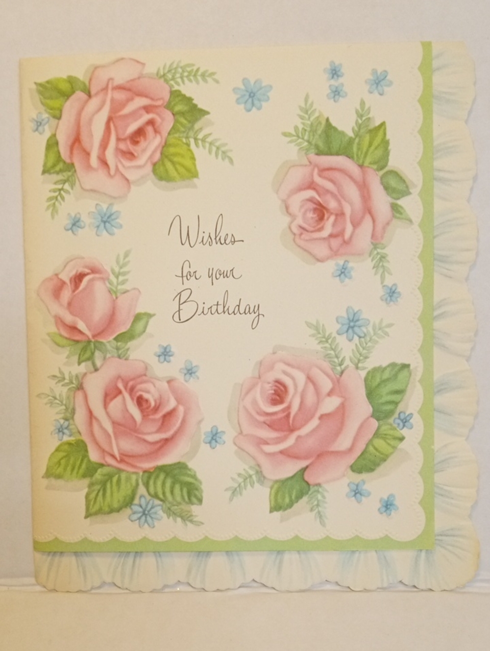 Vintage mid-century birthday greeting card features pink roses New Card 1 Card